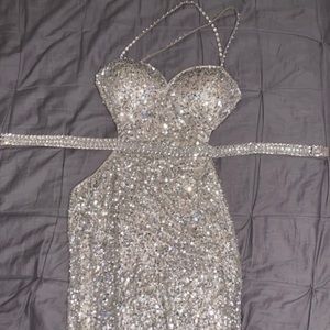 Silver glitter prom dress